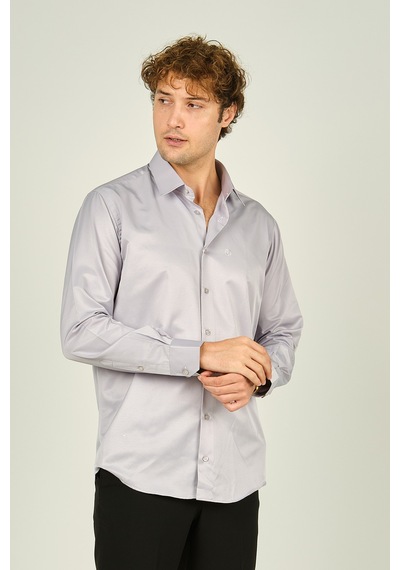 Figs Erkek Slim Fit Uzun Kollu Pamuklu Parlak Kumaş Gömlek 0013 Lila Lila