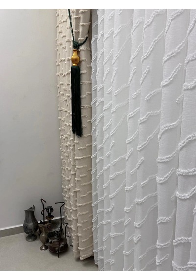 Nivemeshome Ahu 1-0037 Tam Desenli 1/3 Pileli Tül Perde Apm Ekru