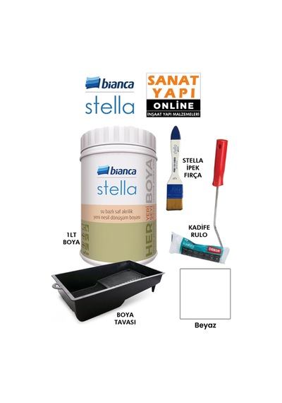 Stella Boya 4 Parçalı Set 1lt Boya - Boya Tavası- Stella İpek Fırça - Kadife Rulo Diğer