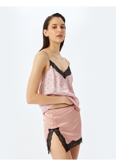 Koton Dantel Detaylı Mini Etek Saten Pijama Altı Pembe 5wlk80043mk Gül