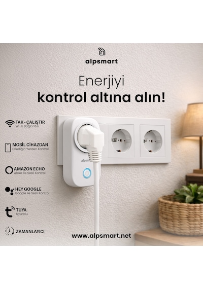 Alpsmart As816 Eu 3 Lü Set Wifi Akıllı Priz Uzaktan Kontrol Tuya