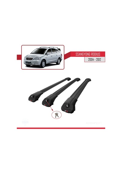 Ssangyong Rodius 2004-2012 Arası İle Uyumlu Ace-1 Ara Atkı Tavan Barı Siyah 3 Adet Bar