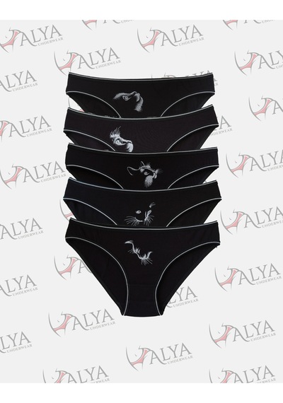 Alya Underwear Kadın Külot, Renkli Pamuklu Slip Külotlar Bikini Kesim 5'li Paket Çok Renkli Multicolor-p13