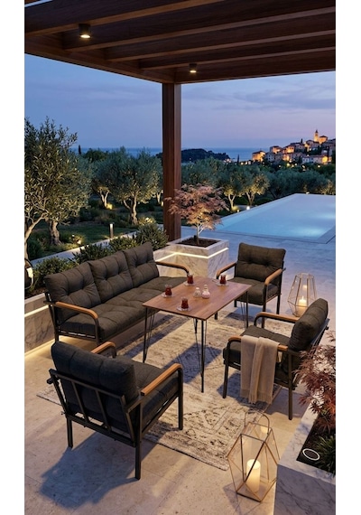 Metal Balkon Bahçe Koltuk Takımı - Modern Teras Oturma Grubu Ve Yemek Masası Seti Antrasit Metal Balkon Bahçe Koltuk Takımı - Modern Teras Oturma Grubu Ve Yemek Masası Seti Antrasit