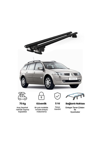 Venüs Renault Megane Grand Tour 2006 Ve Sonrası Uyumlu Siyah Ara Atkı Port Bagaj Tavan Barı