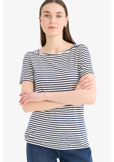 DeFacto Regular Fit Kayık Yaka Çizgili Kısa Kollu Tişört D4534AX25SMNV207