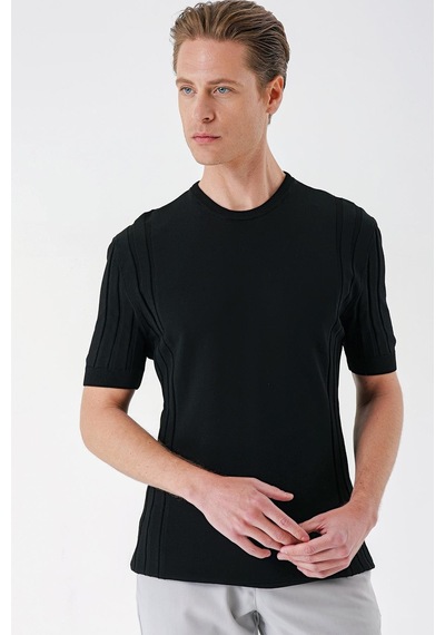 Efor Slim Fit Bisiklet Yaka Kısa Kol Siyah Triko Tr 869 Siyah