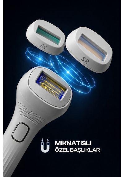 Mkio 3 Başlıklı Lazer IPL 1.000.000 Otomatik-Mtım 9 Enerji Seviyesi LED Ekranlı HR-SR-RA Modu Vücut Yüz ve Bikini IPL Buz Soğutmalı Lazer Epilasyon Cihazı Beyaz - IPL
