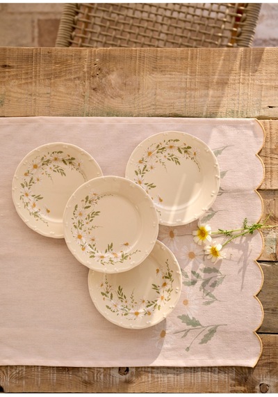 Bella Maison Daisy Porselen 6'lı Pasta Tabağı Krem 20 Cm Krem
