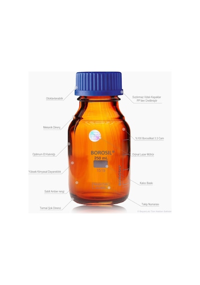 Otoklav Şişe 500 Ml Amber Borosil -Contalı -Vida Kapaklı -Renkli