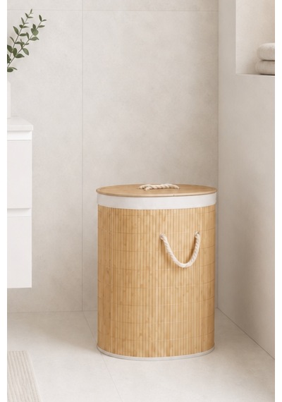 Bambu Oval Kirli Çamaşır Sepeti Katlanabilir Bambu Kirli Çamaşır Oyuncak Çok Amaçlı Sepet Açık Kahverengi
