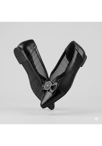 Kindep Shoes Papyon Detaylı Günlük Kadın Babet Siyah