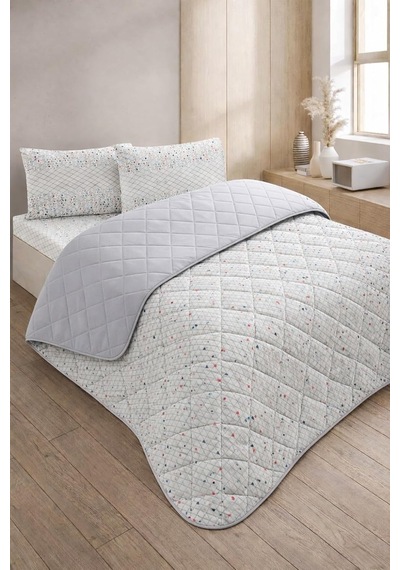 Formeya Kapitoneli Çift Kişilik Desenli Pike - Yatak Örtüsü Takımı 200x230 Cm - 2 Adet Yastık Kılıflı Gri Diğer