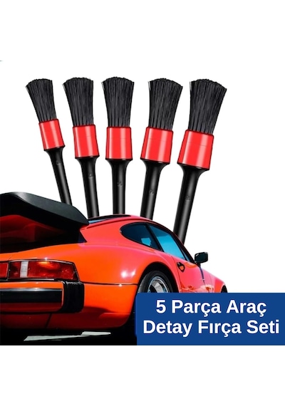 5'li Oto Temizleme Fırça Seti Araç İçi Detay Temizlik Fırçası Seti Gövde Jant Havalandırma Paneli İçin Uygun Yumuşak Kıllı Farklı Boylarda Çok Amaçlı Oto Temizlik Aparatı
