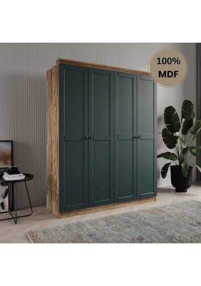Dali 4 Kapılı Mdf Country Gardırop Yeşil