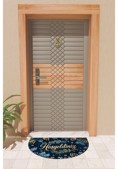 Rugmood Modern Dijital Paspas Kozalaklı Çiçek Hoşgeldiniz Kapı Önü Paspası Çok Renkli