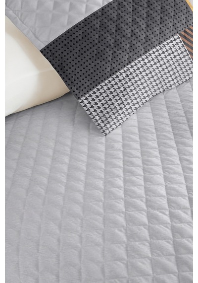 Gri Geometrik Genç Odası Tek Kişilik Pike Takımı - Antrasit Bakır 160x220 Cm Kapitone Yatak Örtüsü Kırık Nehir Harmonu