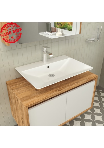 Banos Roomart Lavabolu Ahşap-Mat Beyaz Mdf 85 Cm Banyo Dolabı+A.. Beyaz Banos Roomart Lavabolu Ahşap-Mat Beyaz Mdf 85 Cm Banyo Dolabı+A.. Beyaz