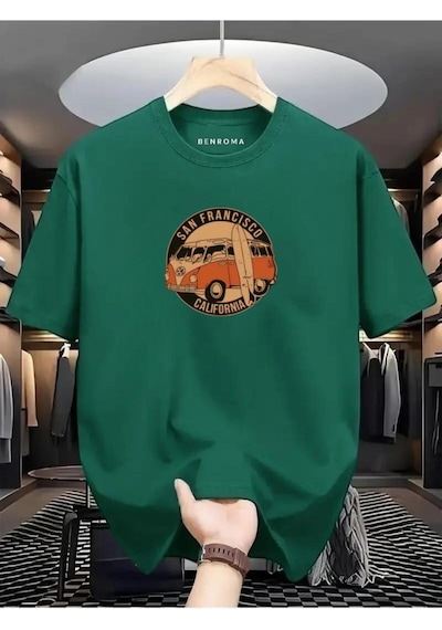 Woswos Baskılı Oversize Tişört Yeşil