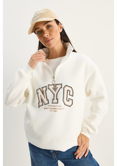 Shade Kadın Nyc Nakış İşlemeli Yakası Fermuarlı Üç İplik Şardonlu Oversize Sweatshirt 60283767 - Beyaz Shade Kadın Nyc Nakış İşlemeli Yakası Fermuarlı Üç İplik Şardonlu Oversize Sweatshirt 60283767 - Beyaz