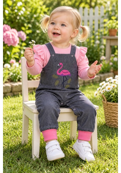 Babyhola Bayramlık Kız Bebek Çocuk Flamingo Bayramlık Salopet Badi Takım 23388 Kırmızı
