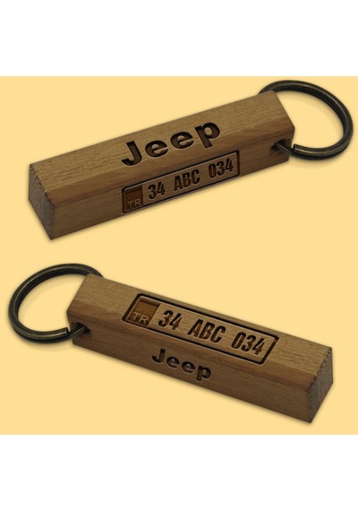 Kişiye Özel Plakalı Jeep Logolu Ahşap Dikdörtgen Bar Anahtarlık M N11.9882