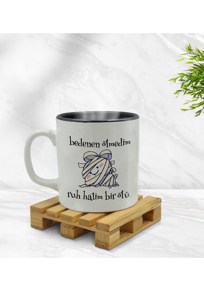 Bk Gift Ruh Halim Bir Ölü Tasarımlı İçi Siyah Renkli Kupa Bardak