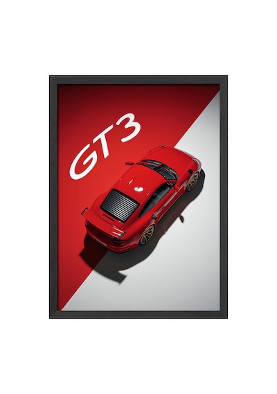 Porsche Gt3 Siyah Ahşap Çerçeveli Poster, Dekoratif Araba Duvar Tablosu