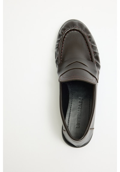 Lutvelizade Loafer 2517 Klasik Deri Görünümlü Oval Burun Acı Kahve Kadın Loafer Acı Kahverengi