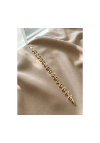 Premium Kadın Gold Renk Zirkon Taşlı Aurora Işıltı Geometrik Tasarım Bileklik Altın