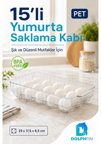 15 Li Kapaklı Pet Yumurta Saklama Kabı Buzdolabı Yumurtalık Organizeri Beyaz