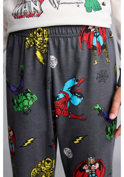 Defacto %100 Pamuk Uzun Kollu Baskılı Marvel Comics Baskılı Üst Baskılı Alt 2li Pijama Takımı Erkek Çocuk I1326a826auer118 Ekru-er118