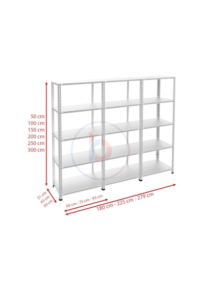 Raf Burada  5 Katlı 3'lü Galvaniz Çelik Raf - Depo, Arşiv, Kiler, Dosya, Market Rafı-31x60 cm-100 cm-0.70 mm