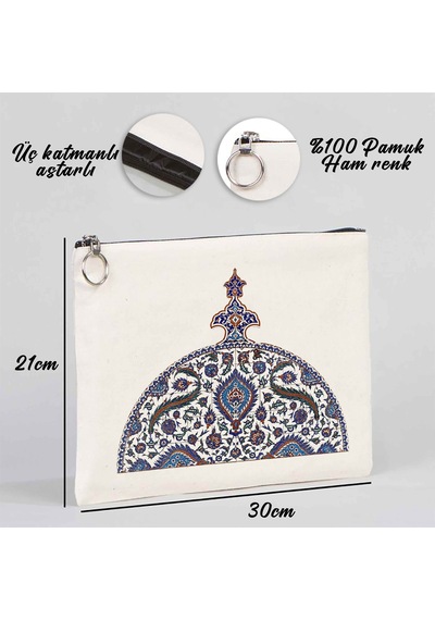 Türk El Sanatları Tablet/portföy Çanta - Astarlı 30x21 Cm Beyaz - No.015 Beyaz - Siyah