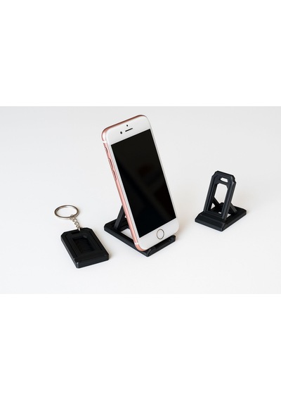 Telefon Standlı Anahtarlık - Katlanabilir Masa Üstü Telefon Tutucu - Ayarlanabilir Telefon Standı Siyah