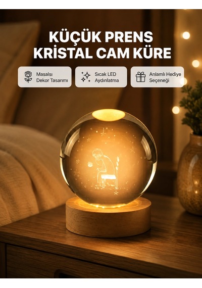 Kargo 8 Cm Küçük Prens Cam Küre Usb Işıklı Ahşap Tabanlı Dekor Najmaddin