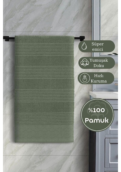Pamuk Tekli Havlu Jakarlı Karna Home Ruma - 70 X 140 Yeşil