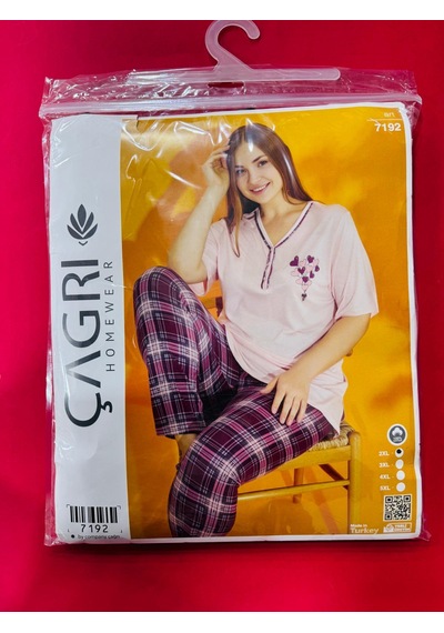 Çağrı Bayan Battal Pijama Takımı-7192 Bordo - Pembe