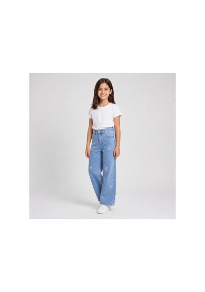 Rony Pony Kids Kız Çocuk Fiyonk Nakışlı Palazzo Kot Pantolon Yüksek Bel Geniş Paça Jean Mavi Rony Pony Kids Kız Çocuk Fiyonk Nakışlı Palazzo Kot Pantolon Yüksek Bel Geniş Paça Jean Mavi