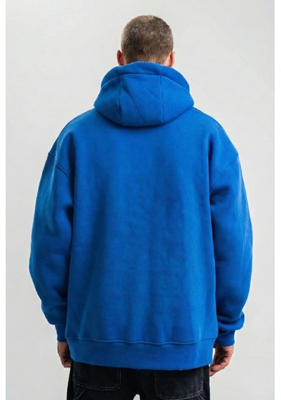 Barlashive Erkek Oversize 3 İplik Pamuklu Kapüşonlu Kanguru Cepli Hoodie Sweatshirt - Saks Mavisi Çok Renkli