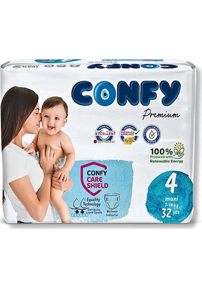 Confy Premium 4 Numara Bebek Bezi Maxi 7 - 14 Kg 32 Adet