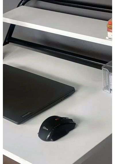 Lich Metal Ayaklı Katlanır Çalışma Masası Beyaz Raflı Laptop Sehpası Çizim Ve Ders Masası Beyaz - Siyah
