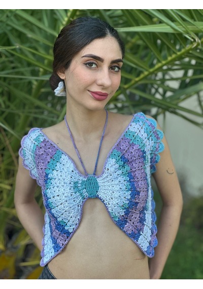 Gönülden Tasarım El Örgüsü Kelebek Crop Büstiyer Standart Beden Lila