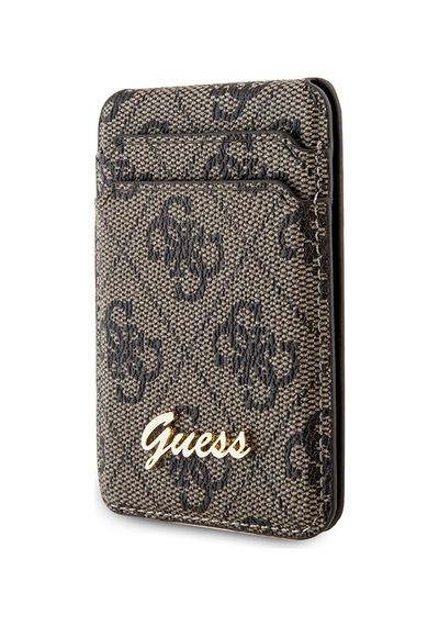 Guess Lisanslı Magnetik Standlı Kartlık 4g Desenli Metal Script Logolu Kahverengi