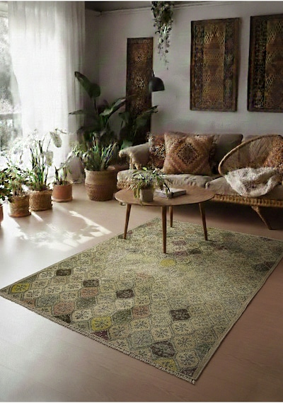 Bohem Stil Vintage Halı Özel Tasarım Anadolu Koleksiyonu Doğal Halı Çok Renkli