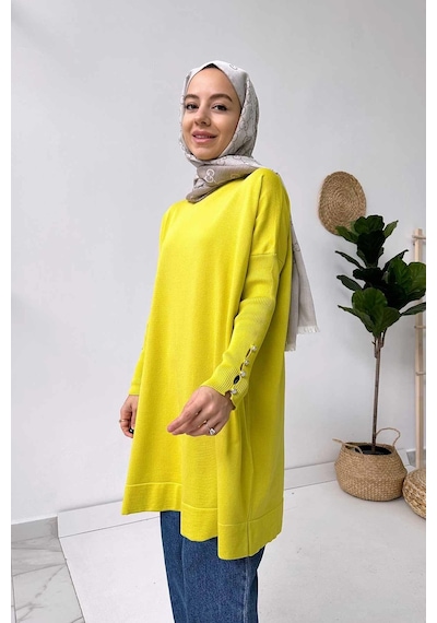 Kahijab Kol Detay Merserize Tunik - Yağ Yeşili