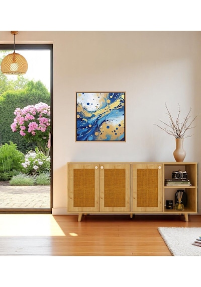 Floradesign Bali Jute Konsol / Konsol / Çok Amaçlı Dolap 160 Cm Mdf Kapaklı Meşe
