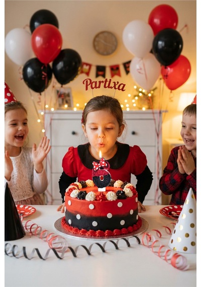 Fiyonk Detaylı Kırmızı-siyah Rakam Mum Doğum Günü Pasta Süsü