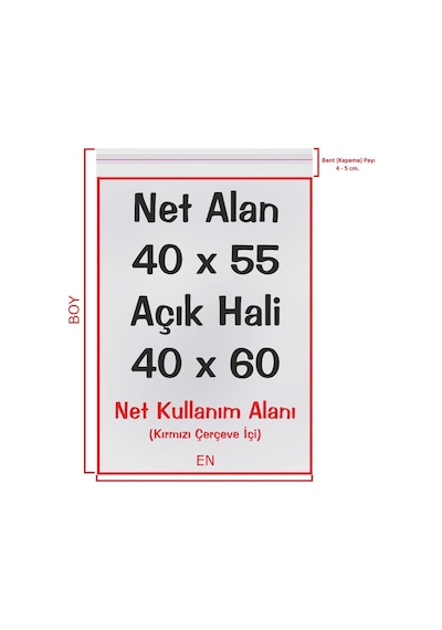 40x55+5 cm (40*60) 500 Adet Şeffaf Bantlı Yapışkanlı jelatin Poşet