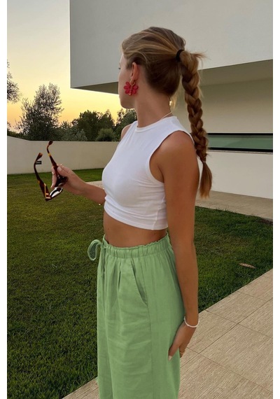 Madmext Yeşil Beli Büzgülü Wide Leg Kumaş Pantolon Mg1950-yeşil Yeşil